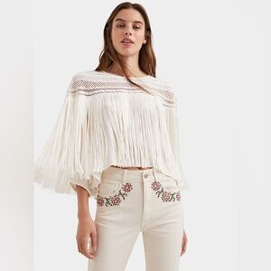 DESIGUAL SAM fringing blouse white cropped‎ festival fringe bohemian hippie